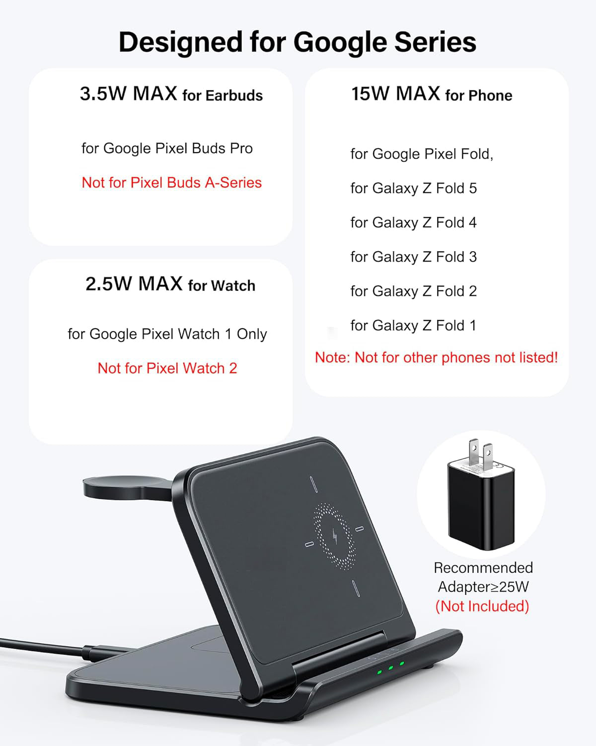3 In 1 Fast Wireless Charger for Google Pixel Fold Series - The Pixel Store