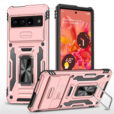 Rugged Armor Case with Camera Cover & Kickstand for Google Pixel 10 / 9 / 8