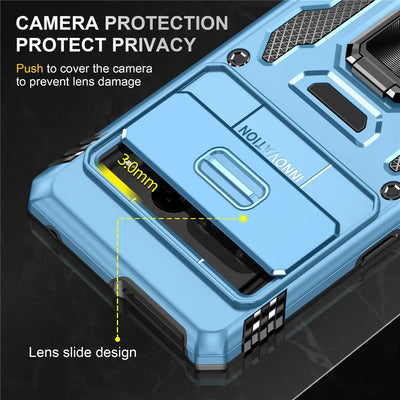 Rugged Armor Case with Camera Cover & Kickstand for Google Pixel 10 / 9 / 8