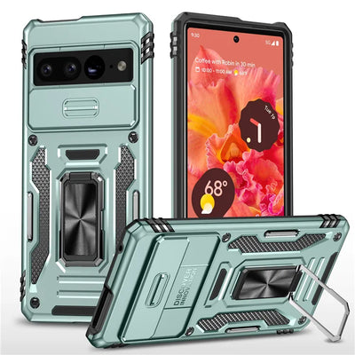 Rugged Armor Case with Camera Cover & Kickstand for Google Pixel 10 / 9 / 8
