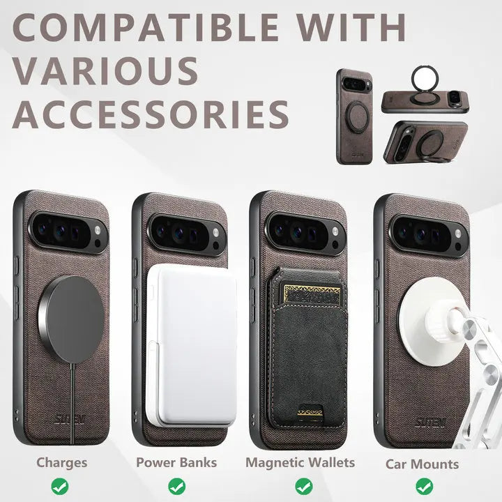 Leather Magnetic Ring Stand Case for Google Pixel 10 / 9 / 8