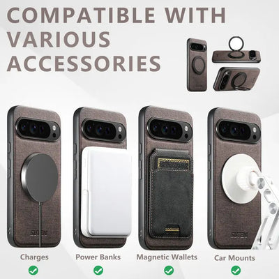 Leather Magnetic Ring Stand Case for Google Pixel 10 / 9 / 8