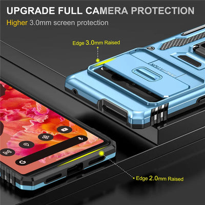 Rugged Armor Case with Camera Cover & Kickstand for Google Pixel 10 / 9 / 8