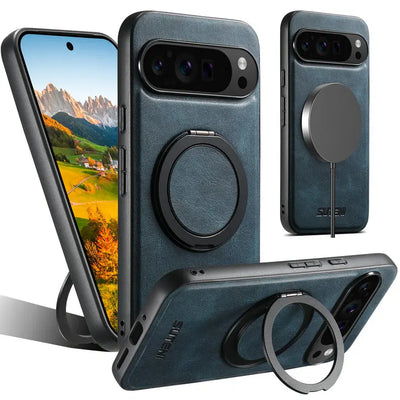 Leather Magnetic Ring Stand Case for Google Pixel 10 / 9 / 8