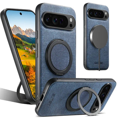 Leather Magnetic Ring Stand Case for Google Pixel 10 / 9 / 8