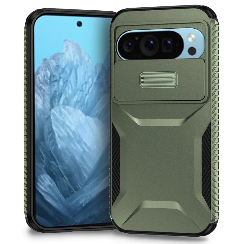 Rugged Armor Case with Slide Camera for Google Pixel 10 / 9 / 8