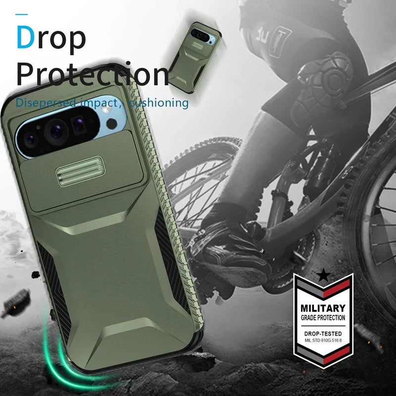 Rugged Armor Case with Slide Camera for Google Pixel 10 / 9 / 8