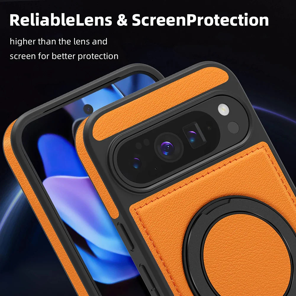 Leather Ring Case with Stand for Google Pixel 10 / 9 / 8