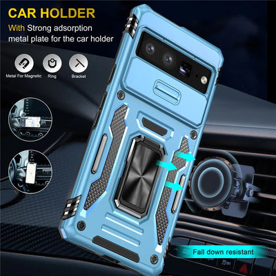 Rugged Armor Case with Camera Cover & Kickstand for Google Pixel 10 / 9 / 8