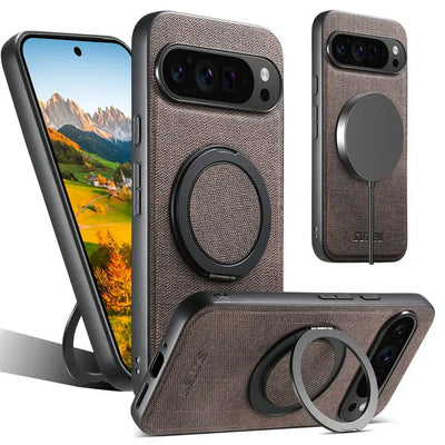 Leather Magnetic Ring Stand Case for Google Pixel 10 / 9 / 8
