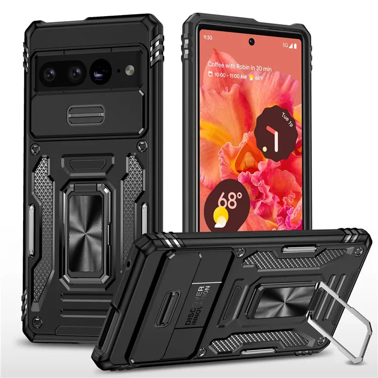 Rugged Armor Case with Camera Cover & Kickstand for Google Pixel 10 / 9 / 8