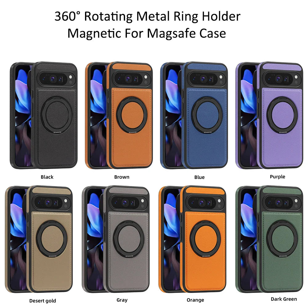 Leather Ring Case with Stand for Google Pixel 10 / 9 / 8