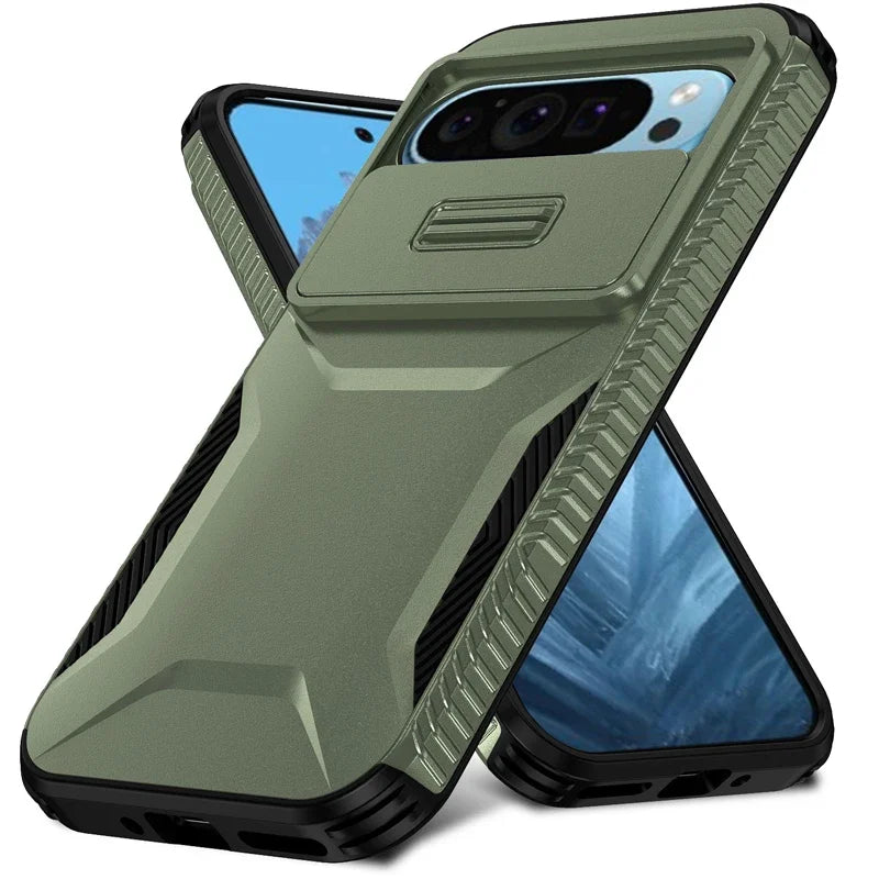 Rugged Armor Case with Slide Camera for Google Pixel 10 / 9 / 8