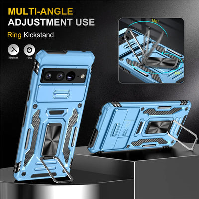 Rugged Armor Case with Camera Cover & Kickstand for Google Pixel 10 / 9 / 8