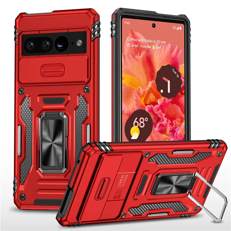 Rugged Armor Case with Camera Cover & Kickstand for Google Pixel 10 / 9 / 8