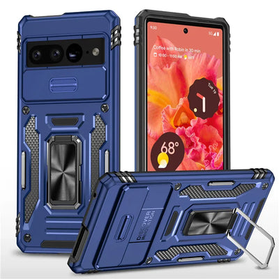 Rugged Armor Case with Camera Cover & Kickstand for Google Pixel 10 / 9 / 8