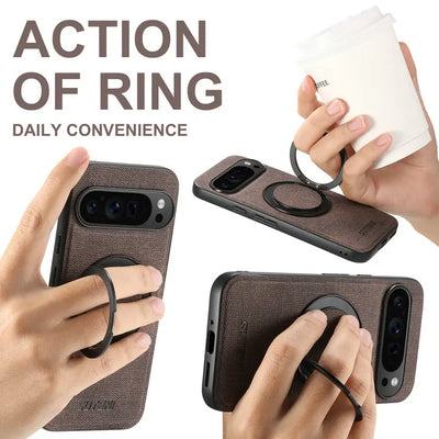 Leather Magnetic Ring Stand Case for Google Pixel 10 / 9 / 8