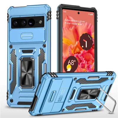 Rugged Armor Case with Camera Cover & Kickstand for Google Pixel 10 / 9 / 8