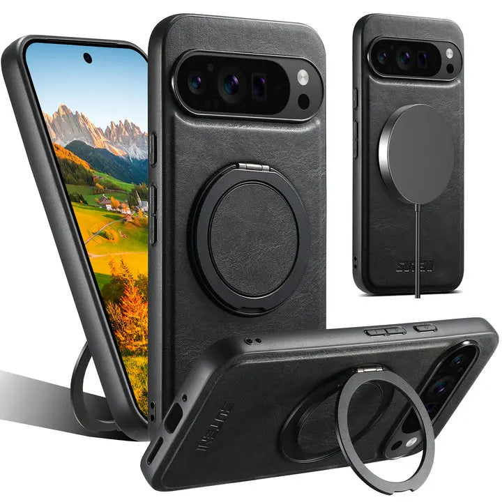 Leather Magnetic Ring Stand Case for Google Pixel 10 / 9 / 8