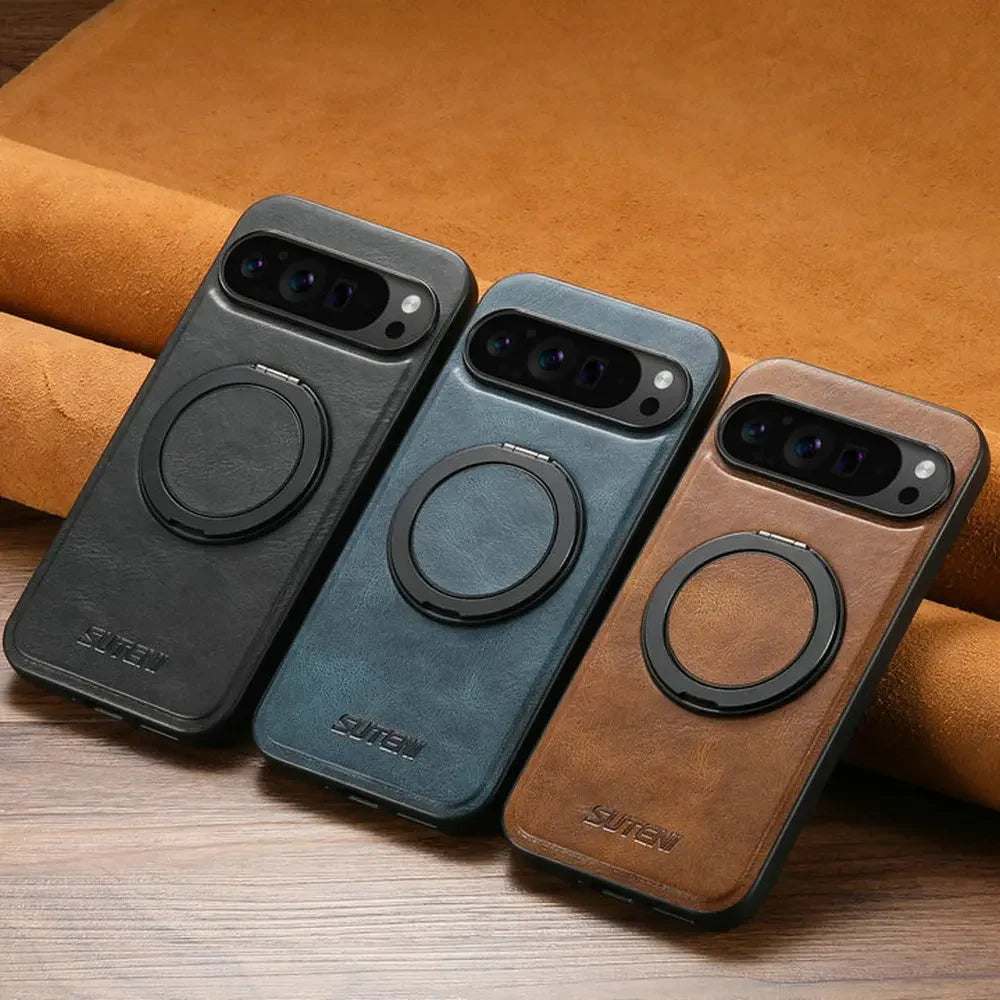 Leather Magnetic Ring Stand Case for Google Pixel 10 / 9 / 8