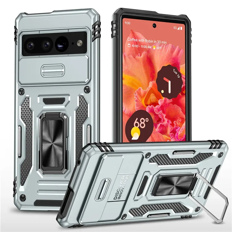 Rugged Armor Case with Camera Cover & Kickstand for Google Pixel 10 / 9 / 8
