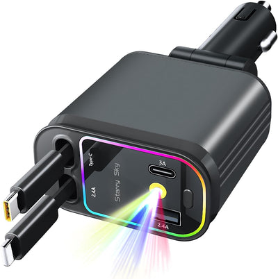 5 in 1 Retractable Car Charger - The Pixel Store