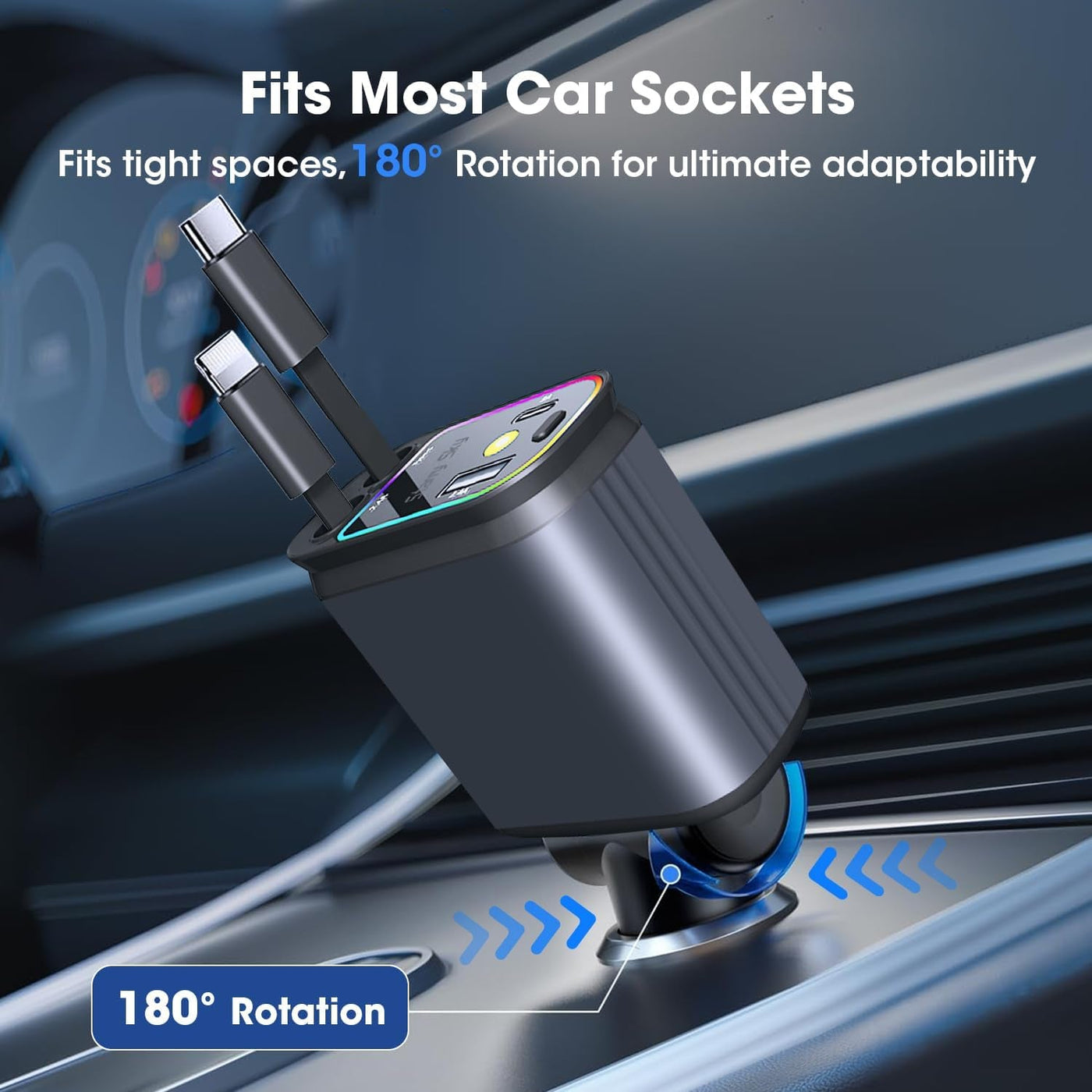 5 in 1 Retractable Car Charger - The Pixel Store