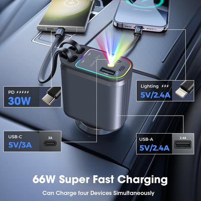 5 in 1 Retractable Car Charger - The Pixel Store