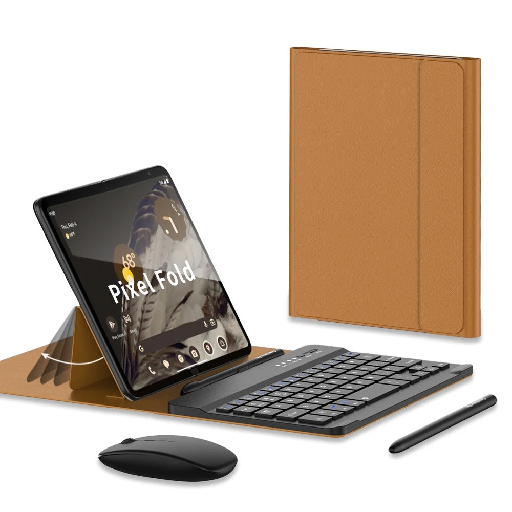 Leather Magnetic Case with Wireless Keyboard For Google Pixel Fold - The Pixel Store
